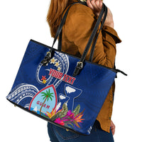 Personalised Guam Liberation Leather Tote Bag Latte Stone and Guahan Seal Jungle Flower LT03 - Polynesian Pride