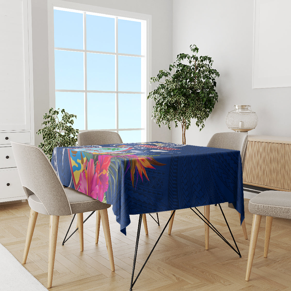 Personalised Guam Liberation Tablecloth Latte Stone and Guahan Seal Jungle Flower