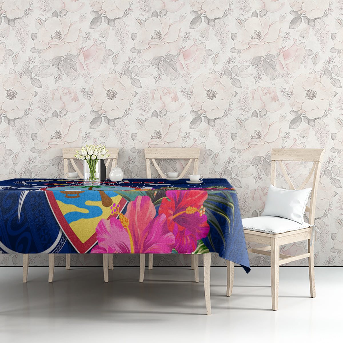 Personalised Guam Liberation Tablecloth Latte Stone and Guahan Seal Jungle Flower