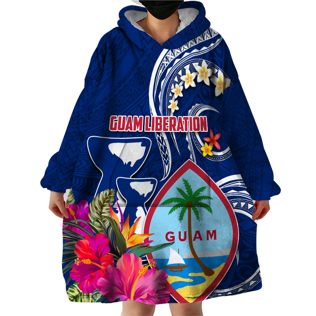 Personalised Guam Liberation Wearable Blanket Hoodie Latte Stone and Guahan Seal Jungle Flower LT03 - Polynesian Pride