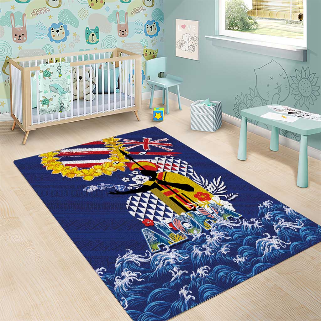 Hawaii King Kamehameha Day Area Rug Lei Sea Waves Polynesian Tapa Pattern