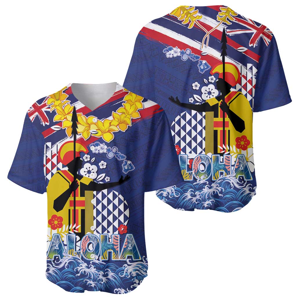 Hawaii King Kamehameha Day Baseball Jersey Lei Sea Waves Polynesian Tapa Pattern