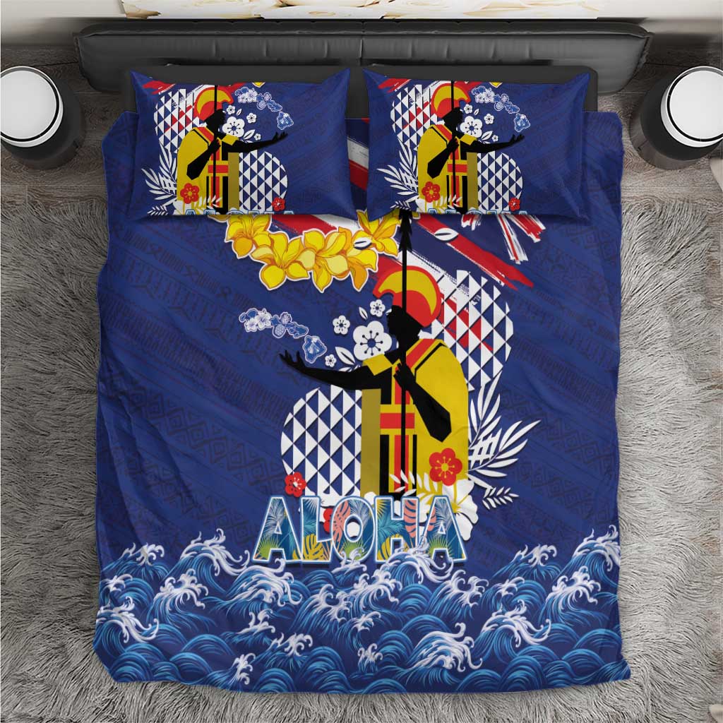 Hawaii King Kamehameha Day Bedding Set Lei Sea Waves Polynesian Tapa Pattern LT03 Blue - Polynesian Pride