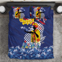 Hawaii King Kamehameha Day Bedding Set Lei Sea Waves Polynesian Tapa Pattern LT03 Blue - Polynesian Pride