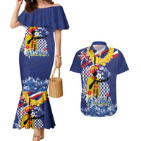 Hawaii King Kamehameha Day Couples Matching Mermaid Dress and Hawaiian Shirt Lei Sea Waves Polynesian Tapa Pattern LT03 Blue - Polynesian Pride
