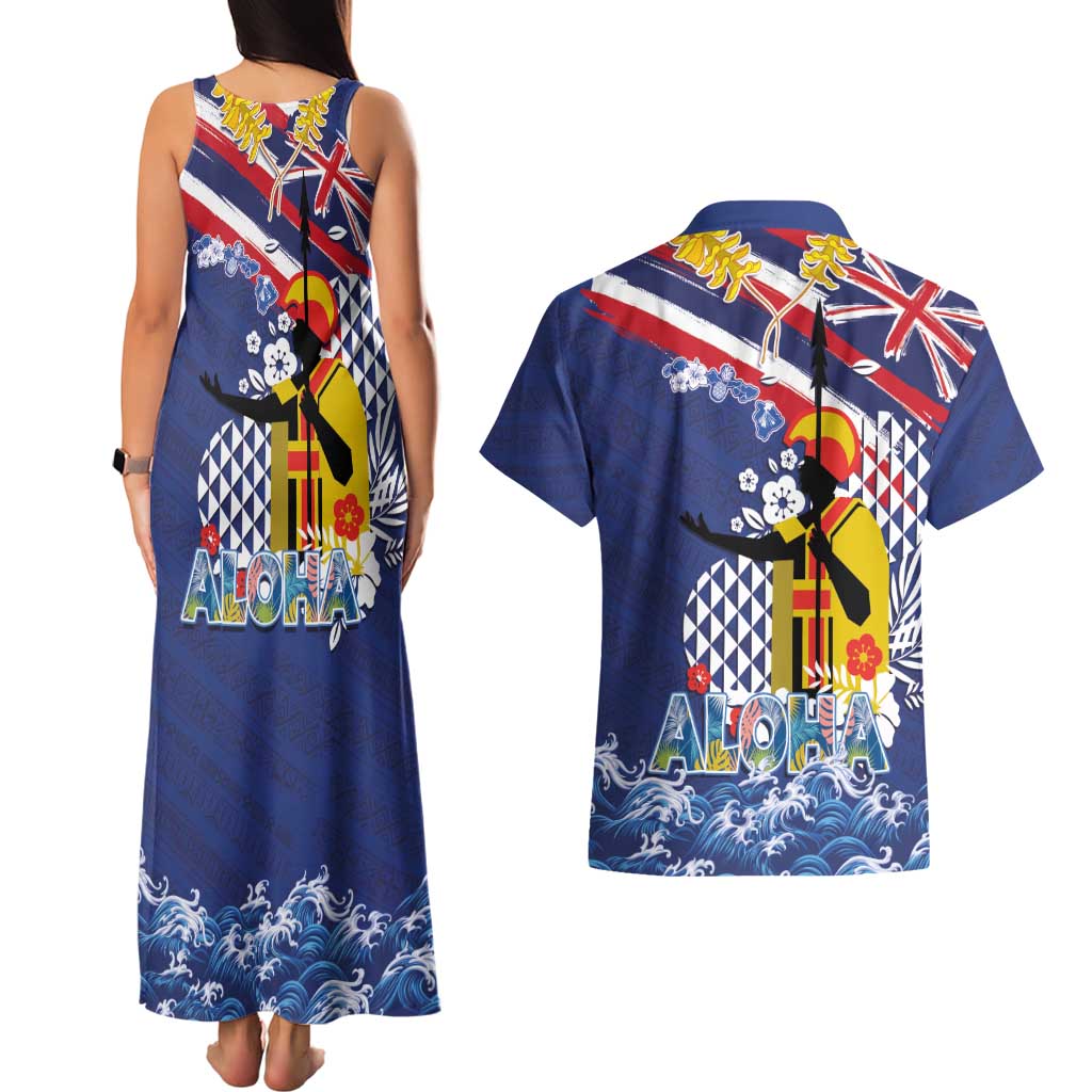Hawaii King Kamehameha Day Couples Matching Tank Maxi Dress and Hawaiian Shirt Lei Sea Waves Polynesian Tapa Pattern LT03 - Polynesian Pride