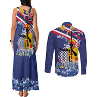Hawaii King Kamehameha Day Couples Matching Tank Maxi Dress and Long Sleeve Button Shirt Lei Sea Waves Polynesian Tapa Pattern LT03 - Polynesian Pride