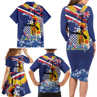 Hawaii King Kamehameha Day Family Matching Long Sleeve Bodycon Dress and Hawaiian Shirt Lei Sea Waves Polynesian Tapa Pattern LT03 - Polynesian Pride