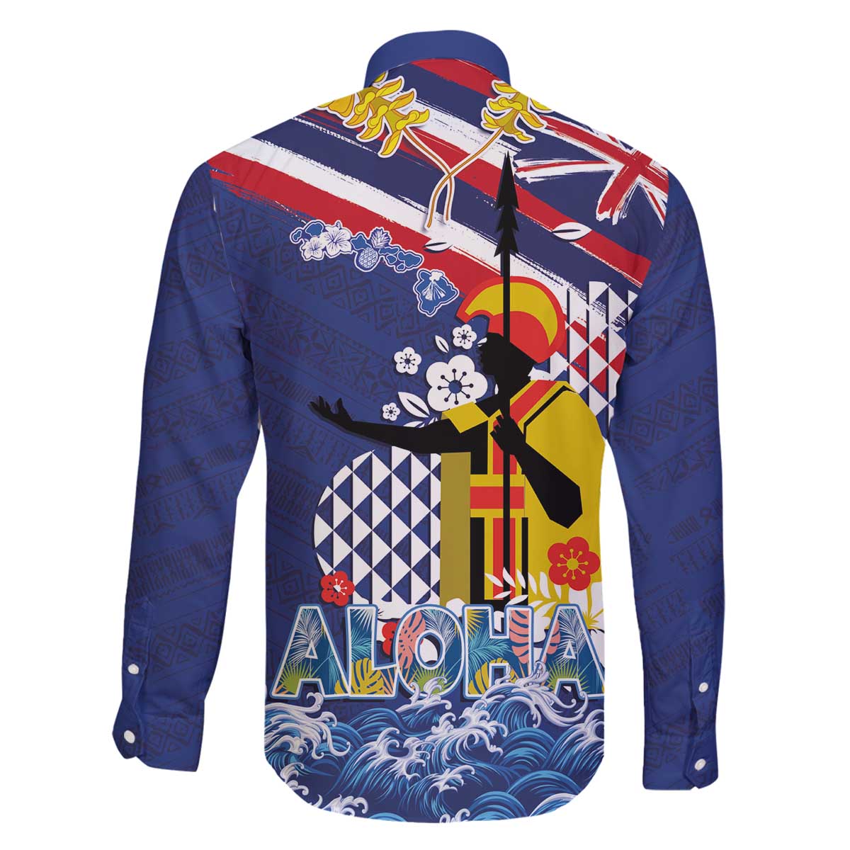 Hawaii King Kamehameha Day Family Matching Off The Shoulder Long Sleeve Dress and Hawaiian Shirt Lei Sea Waves Polynesian Tapa Pattern LT03 - Polynesian Pride