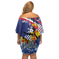 Hawaii King Kamehameha Day Family Matching Off Shoulder Short Dress and Hawaiian Shirt Lei Sea Waves Polynesian Tapa Pattern LT03 - Polynesian Pride