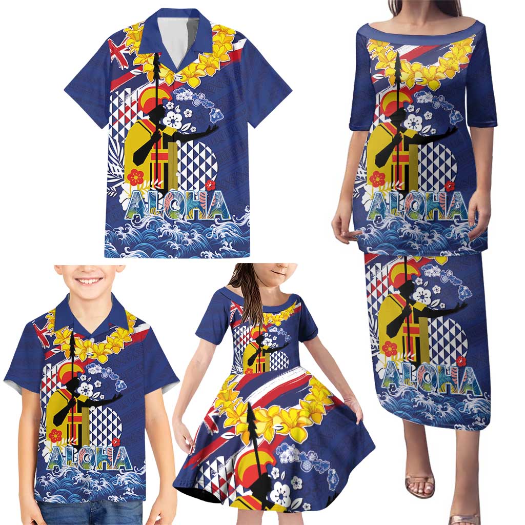 Hawaii King Kamehameha Day Family Matching Puletasi and Hawaiian Shirt Lei Sea Waves Polynesian Tapa Pattern LT03 - Polynesian Pride
