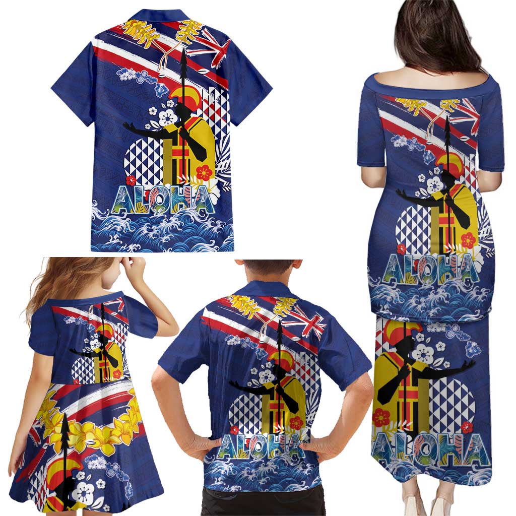 Hawaii King Kamehameha Day Family Matching Puletasi and Hawaiian Shirt Lei Sea Waves Polynesian Tapa Pattern LT03 - Polynesian Pride