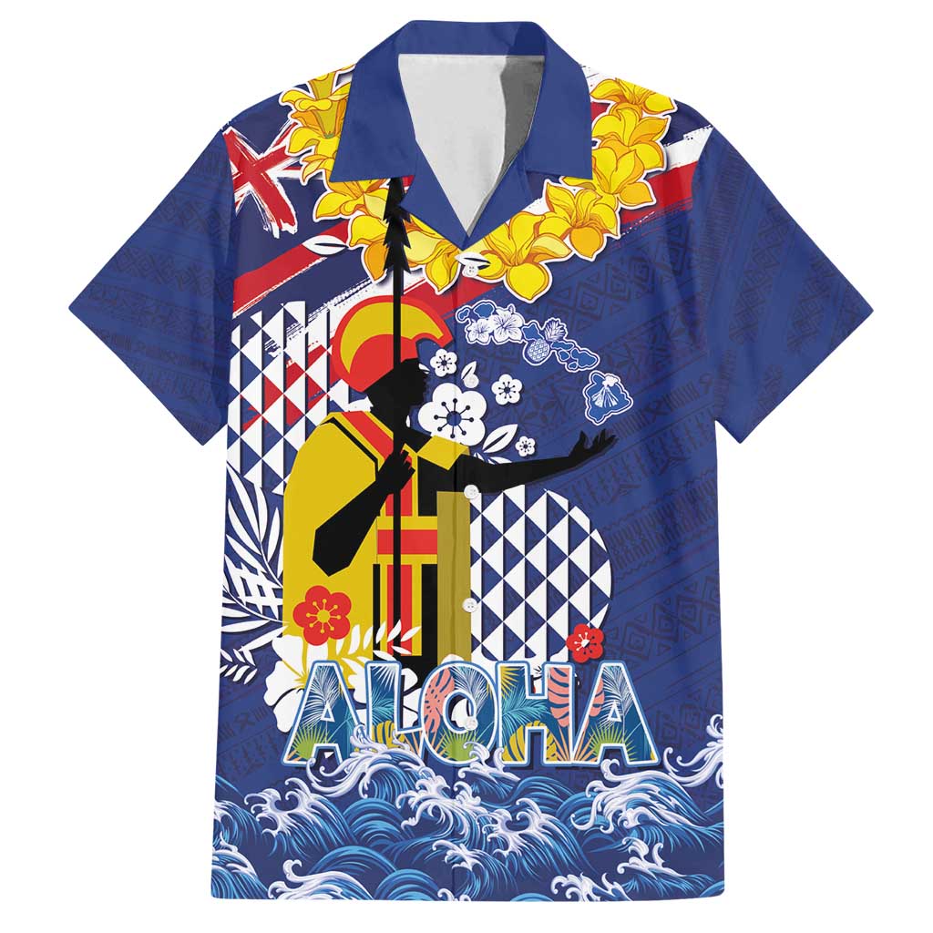 Hawaii King Kamehameha Day Family Matching Puletasi and Hawaiian Shirt Lei Sea Waves Polynesian Tapa Pattern LT03 Dad's Shirt - Short Sleeve Blue - Polynesian Pride