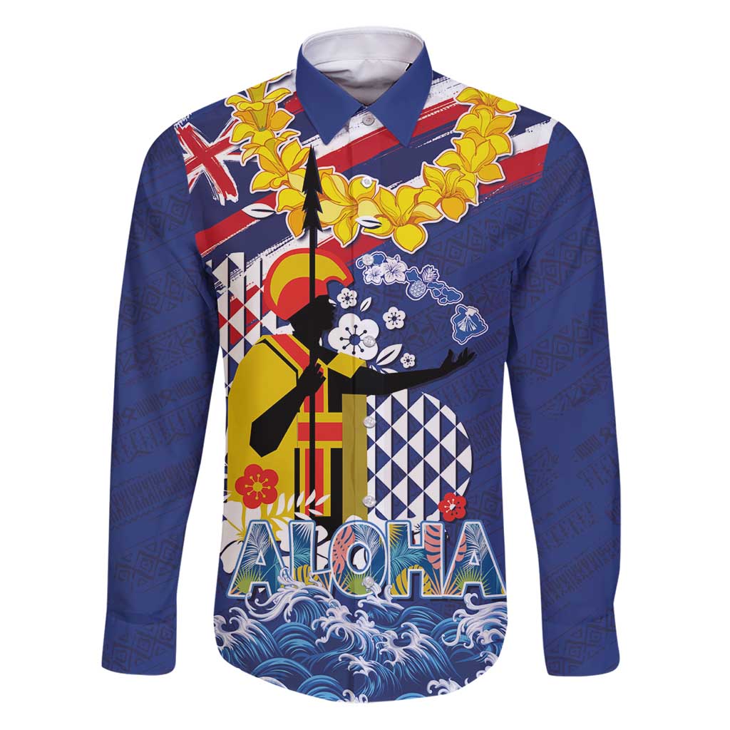 Hawaii King Kamehameha Day Family Matching Puletasi and Hawaiian Shirt Lei Sea Waves Polynesian Tapa Pattern LT03 Dad's Shirt - Long Sleeve Blue - Polynesian Pride