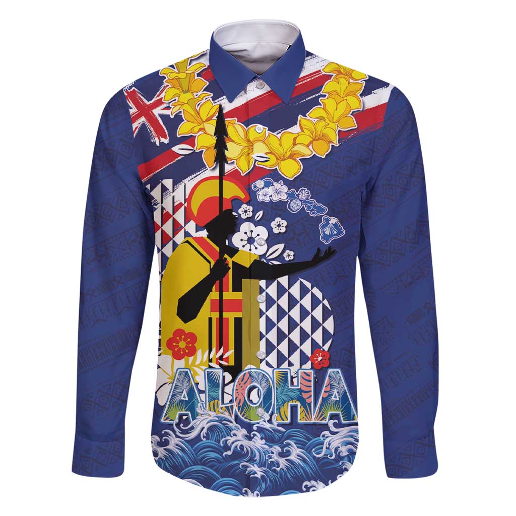 Hawaii King Kamehameha Day Family Matching Short Sleeve Bodycon Dress and Hawaiian Shirt Lei Sea Waves Polynesian Tapa Pattern LT03 Dad's Shirt - Long Sleeve Blue - Polynesian Pride