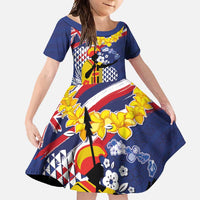 Hawaii King Kamehameha Day Family Matching Summer Maxi Dress and Hawaiian Shirt Lei Sea Waves Polynesian Tapa Pattern LT03 Daughter's Dress Blue - Polynesian Pride