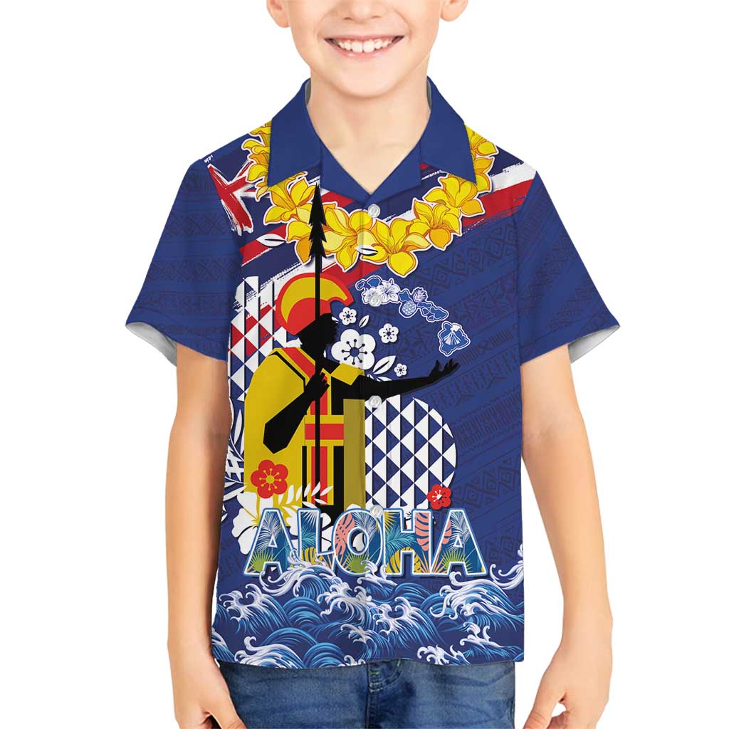 Hawaii King Kamehameha Day Family Matching Summer Maxi Dress and Hawaiian Shirt Lei Sea Waves Polynesian Tapa Pattern LT03 Son's Shirt Blue - Polynesian Pride