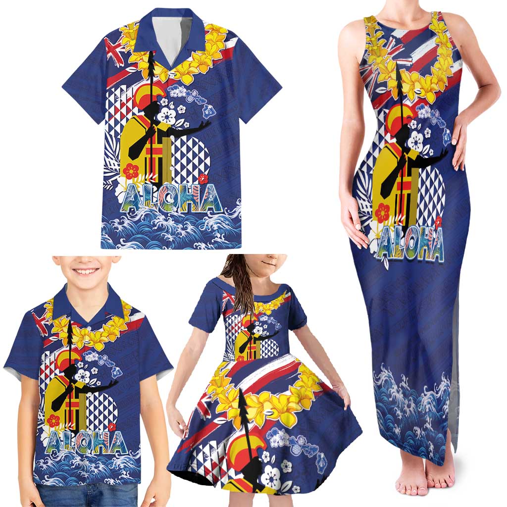 Hawaii King Kamehameha Day Family Matching Tank Maxi Dress and Hawaiian Shirt Lei Sea Waves Polynesian Tapa Pattern LT03 - Polynesian Pride