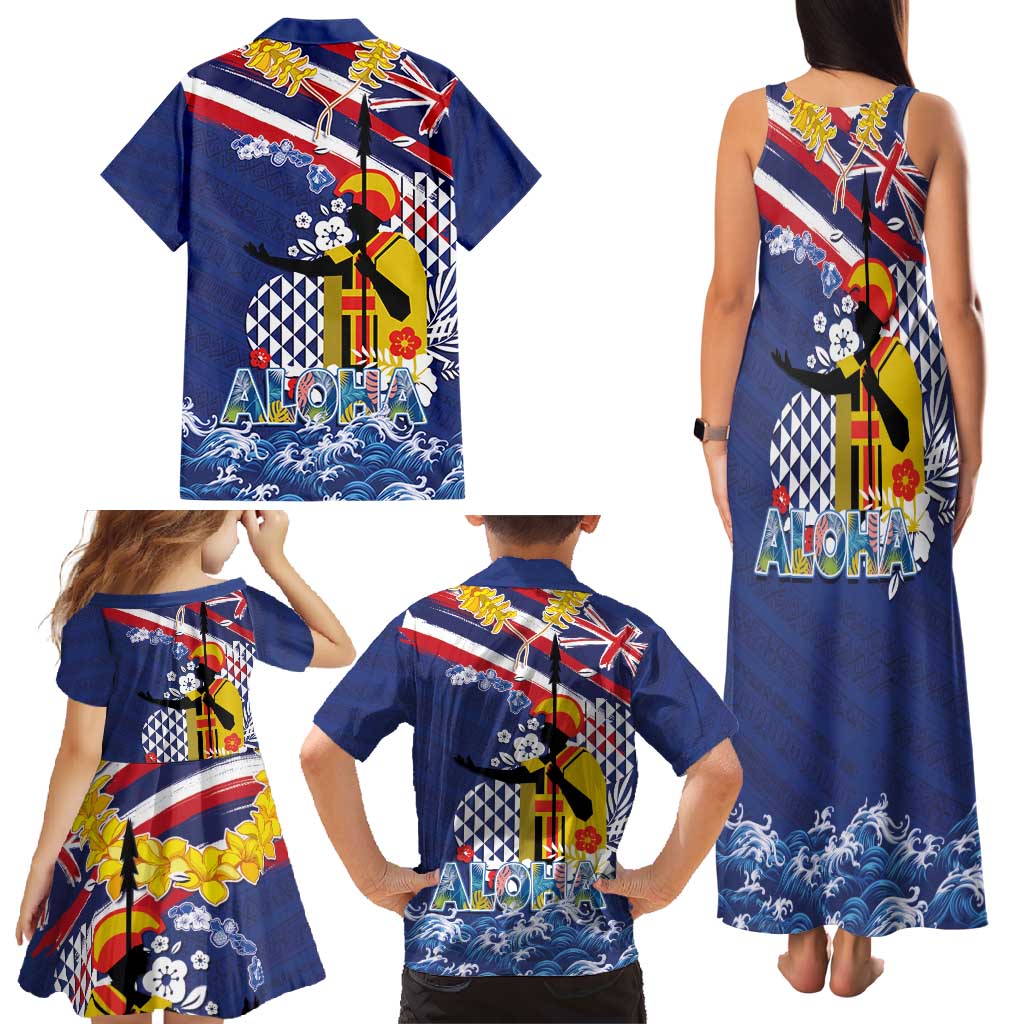 Hawaii King Kamehameha Day Family Matching Tank Maxi Dress and Hawaiian Shirt Lei Sea Waves Polynesian Tapa Pattern LT03 - Polynesian Pride