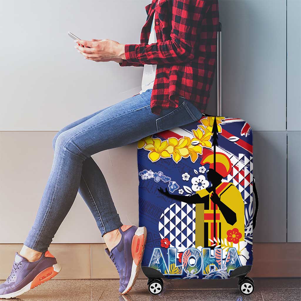 Hawaii King Kamehameha Day Luggage Cover Lei Sea Waves Polynesian Tapa Pattern