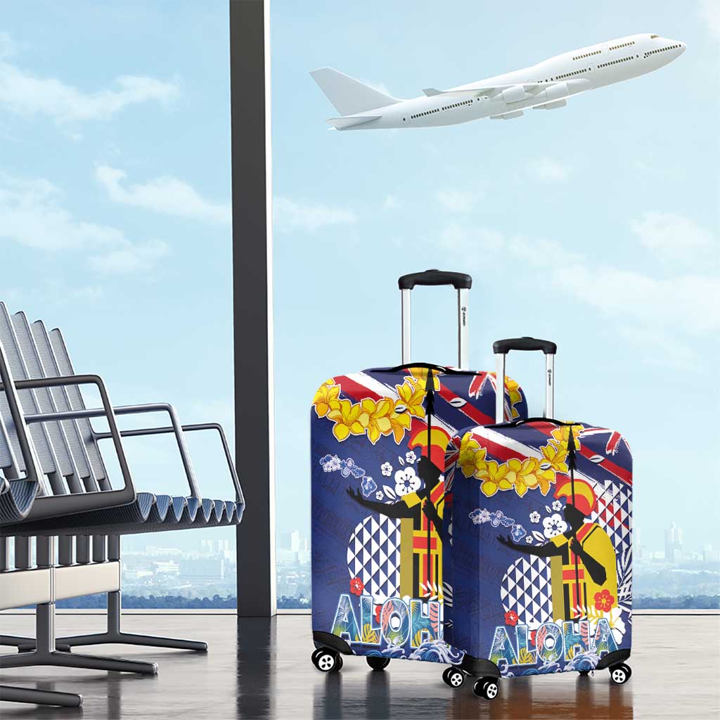 Hawaii King Kamehameha Day Luggage Cover Lei Sea Waves Polynesian Tapa Pattern