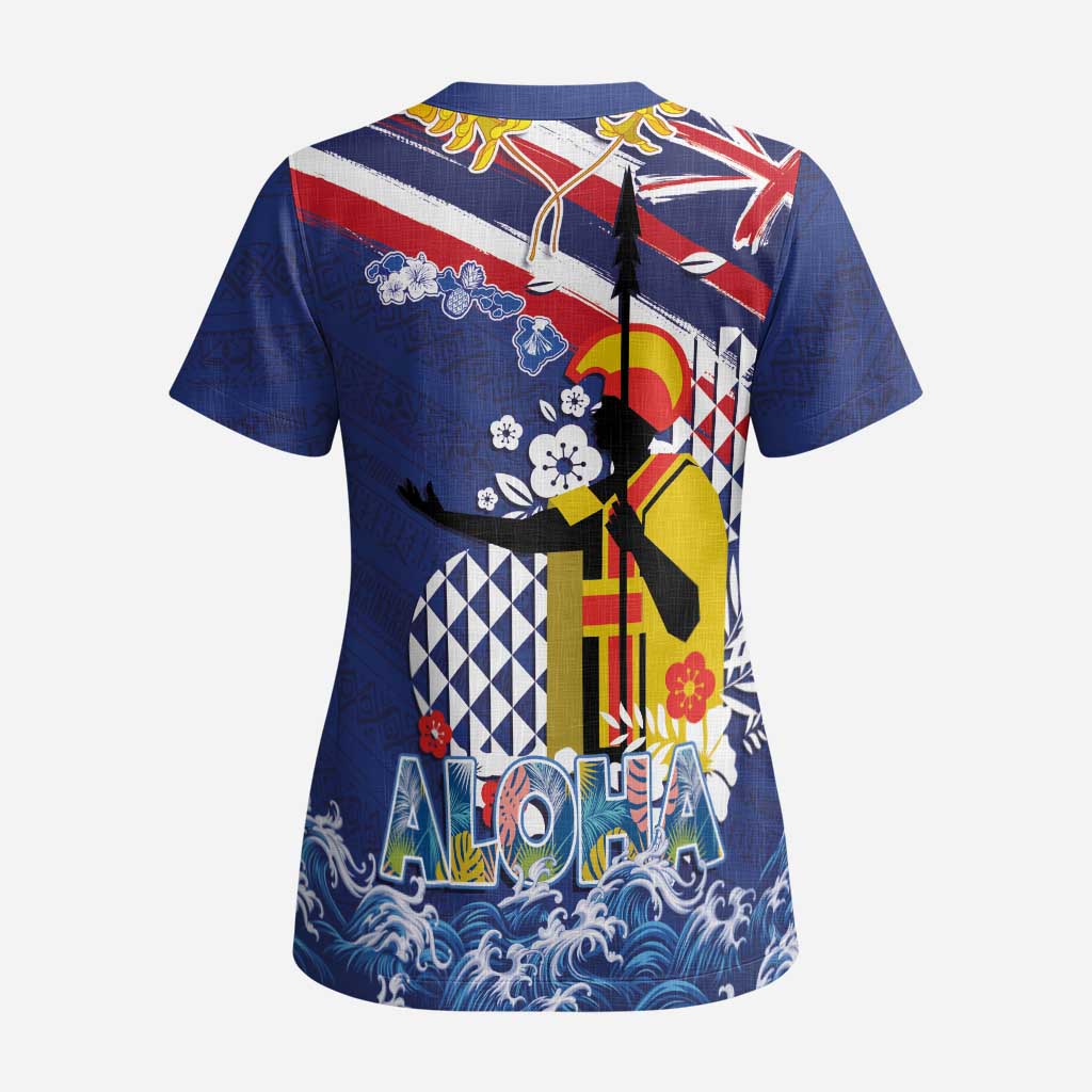 Hawaii King Kamehameha Day Scrub Top Lei Sea Waves Polynesian Tapa Pattern LT03 - Polynesian Pride