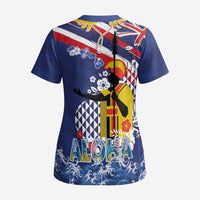 Hawaii King Kamehameha Day Scrub Top Lei Sea Waves Polynesian Tapa Pattern LT03 - Polynesian Pride
