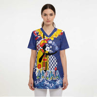 Hawaii King Kamehameha Day Scrub Top Lei Sea Waves Polynesian Tapa Pattern LT03 - Polynesian Pride