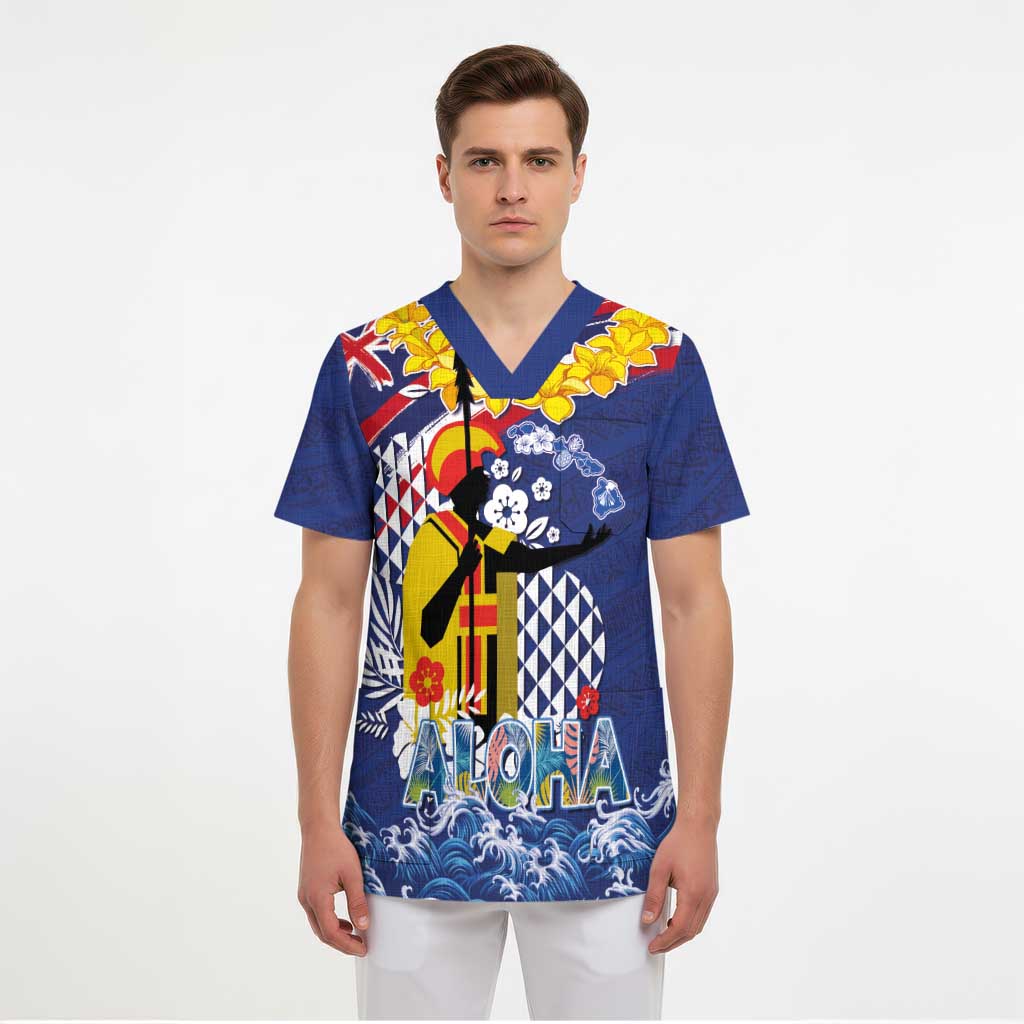 Hawaii King Kamehameha Day Scrub Top Lei Sea Waves Polynesian Tapa Pattern LT03 - Polynesian Pride