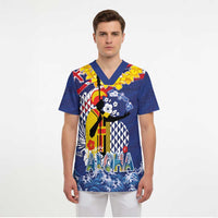 Hawaii King Kamehameha Day Scrub Top Lei Sea Waves Polynesian Tapa Pattern LT03 - Polynesian Pride