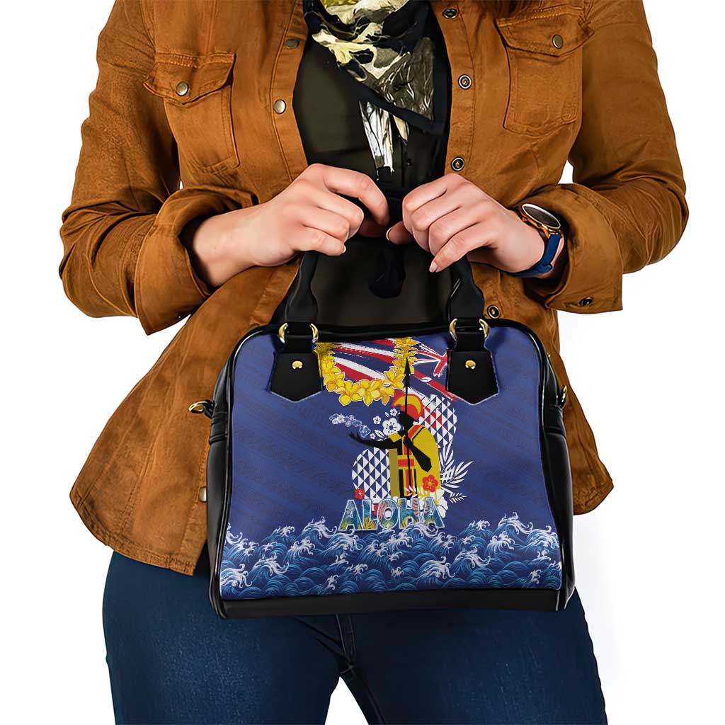 Hawaii King Kamehameha Day Shoulder Handbag Lei Sea Waves Polynesian Tapa Pattern
