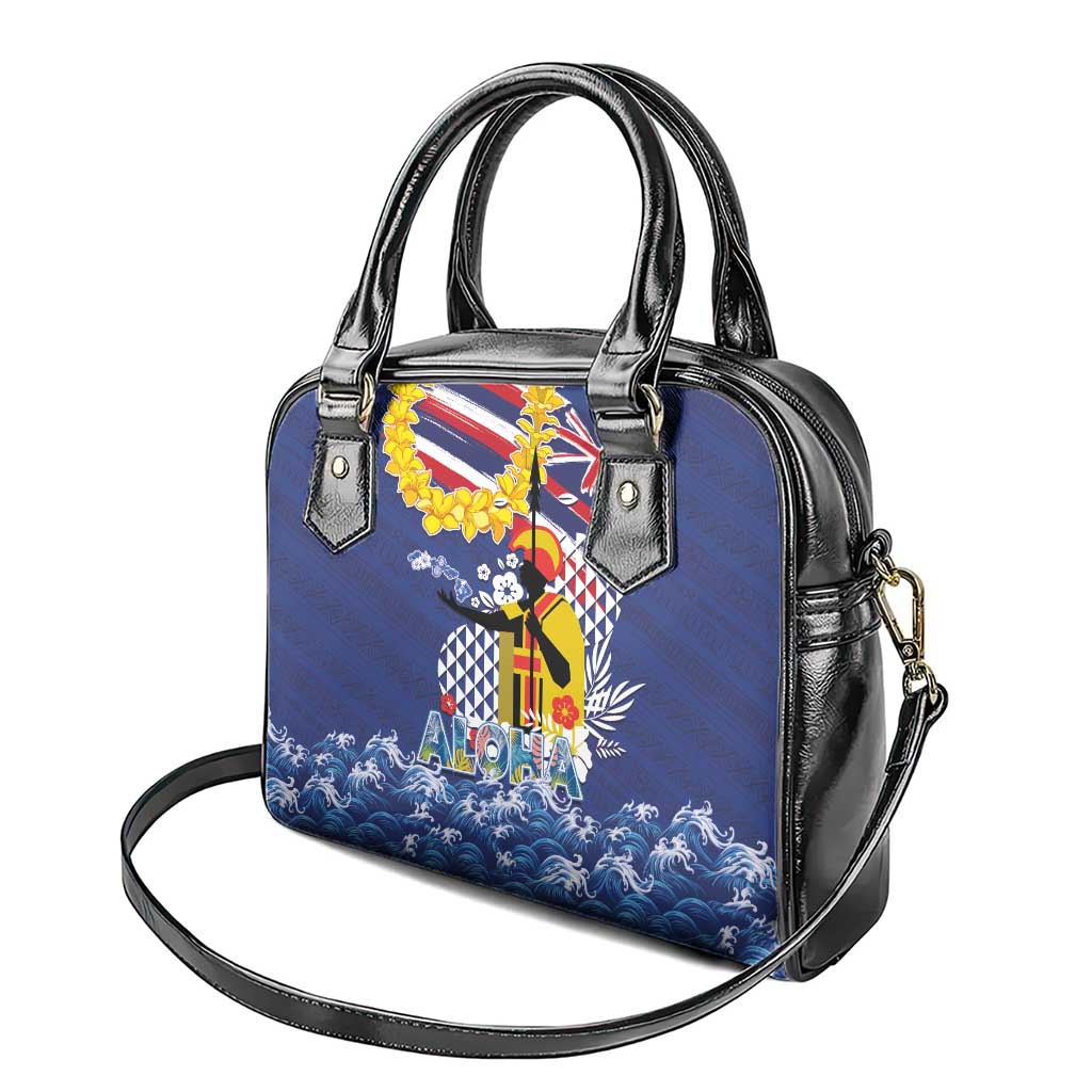 Hawaii King Kamehameha Day Shoulder Handbag Lei Sea Waves Polynesian Tapa Pattern