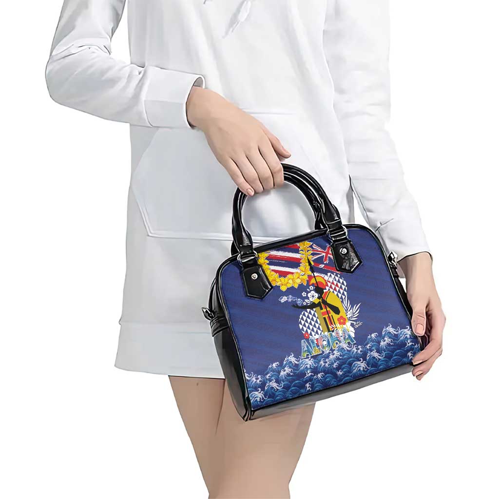 Hawaii King Kamehameha Day Shoulder Handbag Lei Sea Waves Polynesian Tapa Pattern