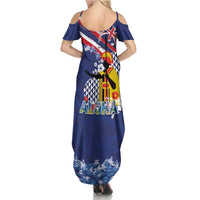 Hawaii King Kamehameha Day Summer Maxi Dress Lei Sea Waves Polynesian Tapa Pattern