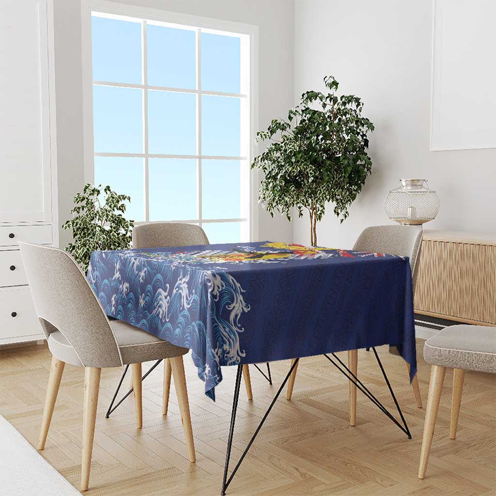 Hawaii King Kamehameha Day Tablecloth Lei Sea Waves Polynesian Tapa Pattern