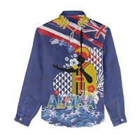 Hawaii King Kamehameha Day Women Casual Shirt Lei Sea Waves Polynesian Tapa Pattern