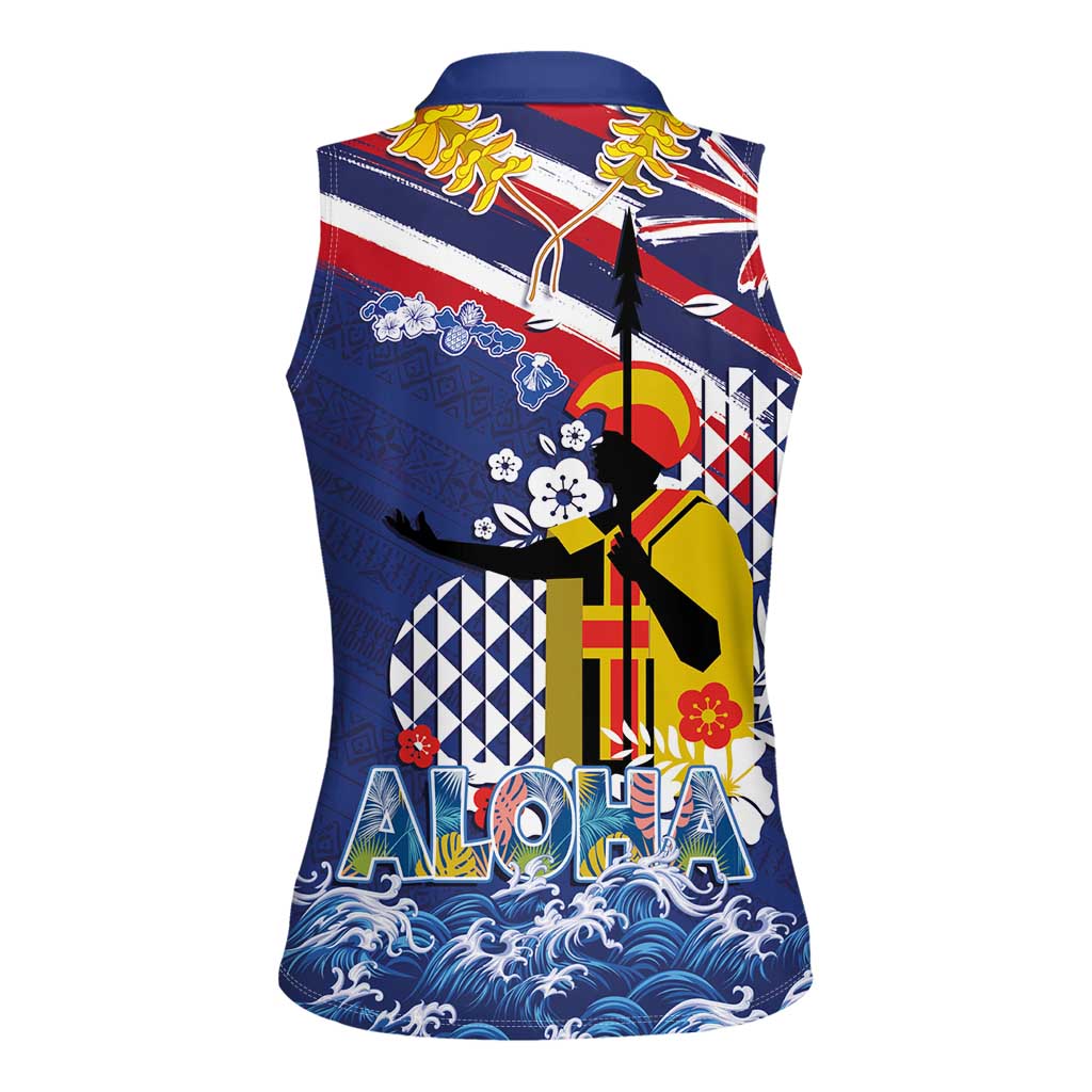 Hawaii King Kamehameha Day Women Sleeveless Polo Shirt Lei Sea Waves Polynesian Tapa Pattern LT03 - Polynesian Pride