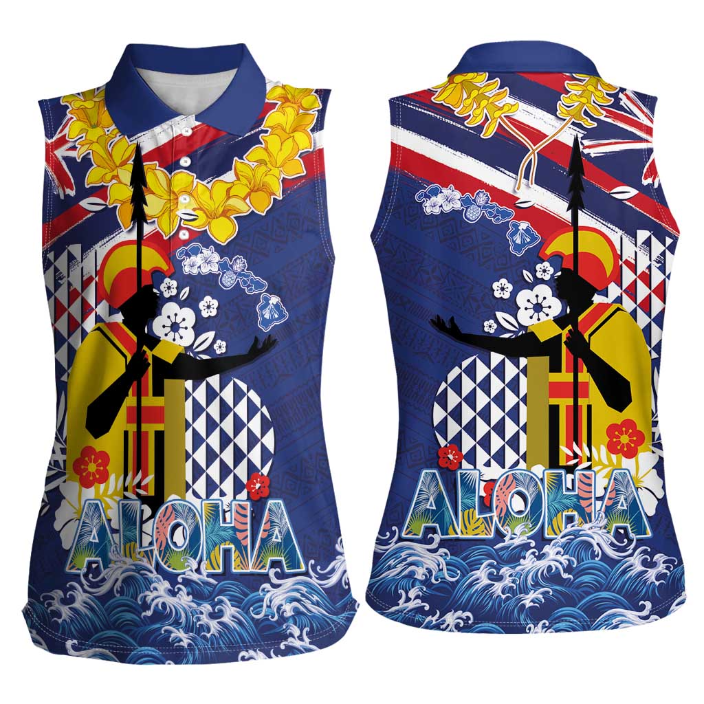 Hawaii King Kamehameha Day Women Sleeveless Polo Shirt Lei Sea Waves Polynesian Tapa Pattern LT03 - Polynesian Pride