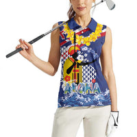 Hawaii King Kamehameha Day Women Sleeveless Polo Shirt Lei Sea Waves Polynesian Tapa Pattern LT03 - Polynesian Pride