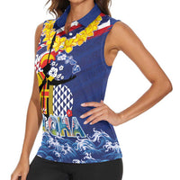 Hawaii King Kamehameha Day Women Sleeveless Polo Shirt Lei Sea Waves Polynesian Tapa Pattern LT03 - Polynesian Pride