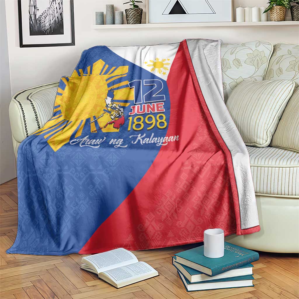 Philippines Independence Day Blanket Araw ng Kalayaan Polynesian Sun and YAKAN Pattern LT03 Blue - Polynesian Pride