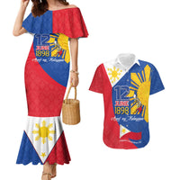 Philippines Independence Day Couples Matching Mermaid Dress and Hawaiian Shirt Araw ng Kalayaan Polynesian Sun and YAKAN Pattern LT03 Blue - Polynesian Pride
