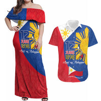 Philippines Independence Day Couples Matching Off Shoulder Maxi Dress and Hawaiian Shirt Araw ng Kalayaan Polynesian Sun and YAKAN Pattern LT03 Blue - Polynesian Pride