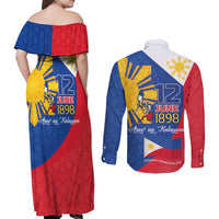 Philippines Independence Day Couples Matching Off Shoulder Maxi Dress and Long Sleeve Button Shirt Araw ng Kalayaan Polynesian Sun and YAKAN Pattern LT03 - Polynesian Pride