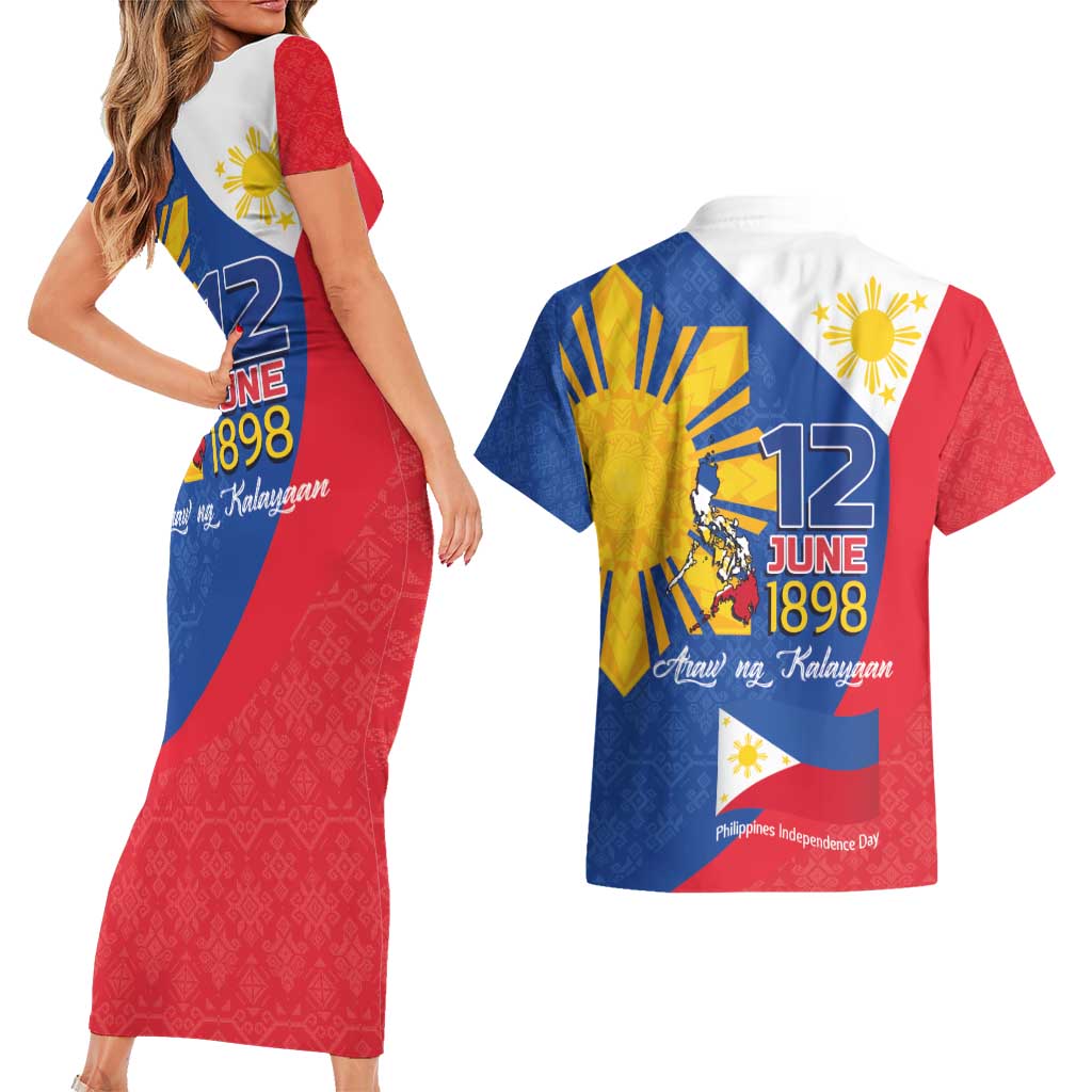 Philippines Independence Day Couples Matching Short Sleeve Bodycon Dress and Hawaiian Shirt Araw ng Kalayaan Polynesian Sun and YAKAN Pattern LT03 - Polynesian Pride