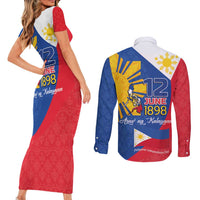 Philippines Independence Day Couples Matching Short Sleeve Bodycon Dress and Long Sleeve Button Shirt Araw ng Kalayaan Polynesian Sun and YAKAN Pattern LT03 - Polynesian Pride