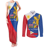 Philippines Independence Day Couples Matching Tank Maxi Dress and Long Sleeve Button Shirt Araw ng Kalayaan Polynesian Sun and YAKAN Pattern LT03 Blue - Polynesian Pride