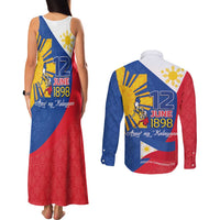 Philippines Independence Day Couples Matching Tank Maxi Dress and Long Sleeve Button Shirt Araw ng Kalayaan Polynesian Sun and YAKAN Pattern LT03 - Polynesian Pride