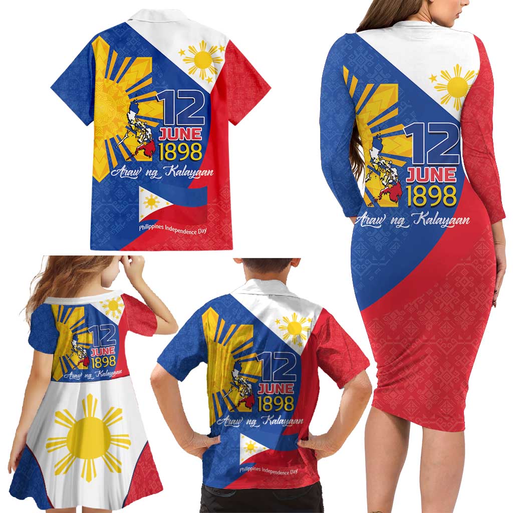 Philippines Independence Day Family Matching Long Sleeve Bodycon Dress and Hawaiian Shirt Araw ng Kalayaan Polynesian Sun and YAKAN Pattern LT03 - Polynesian Pride