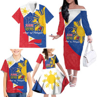 Philippines Independence Day Family Matching Off The Shoulder Long Sleeve Dress and Hawaiian Shirt Araw ng Kalayaan Polynesian Sun and YAKAN Pattern LT03 - Polynesian Pride